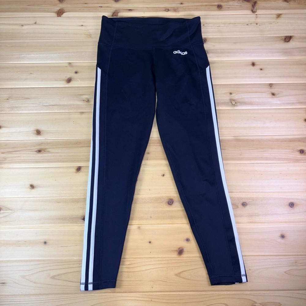 Adidas Leggings Womens Small Black Climate 3 Stripe High Waist Leggings